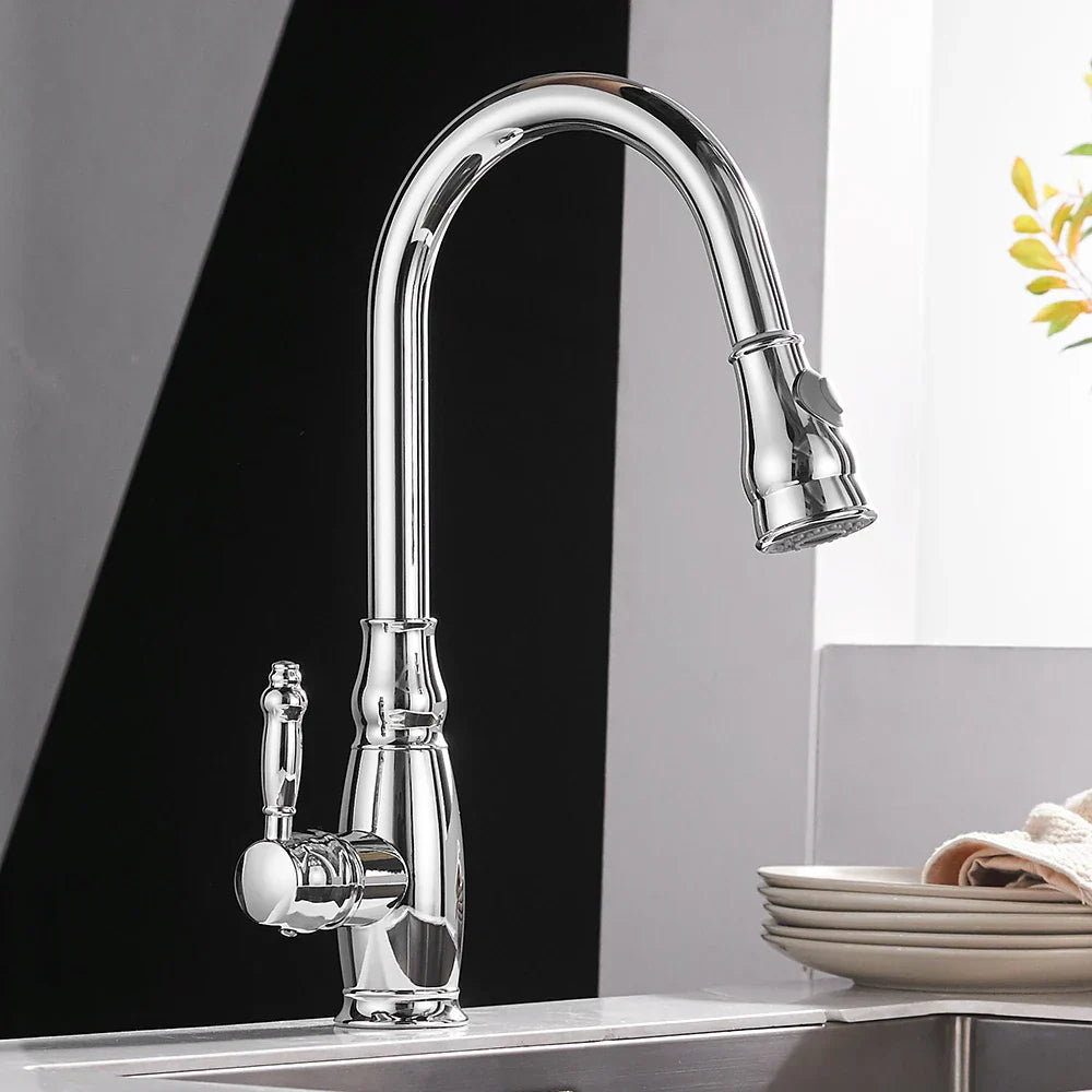 خلاط حوض المطبخ الذهبي DecorBites™ مع رشاش سحب دوار - WF-4118