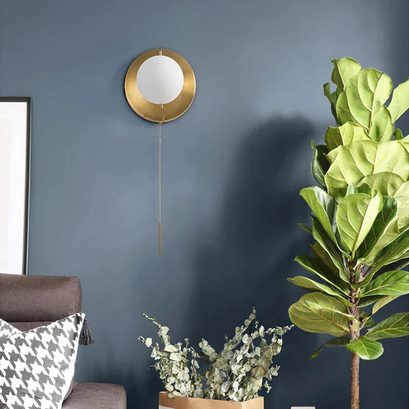 مصباح حائط زجاجي دائري من DecorBites™ نحاسي لغرفة المعيشة وغرفة النوم