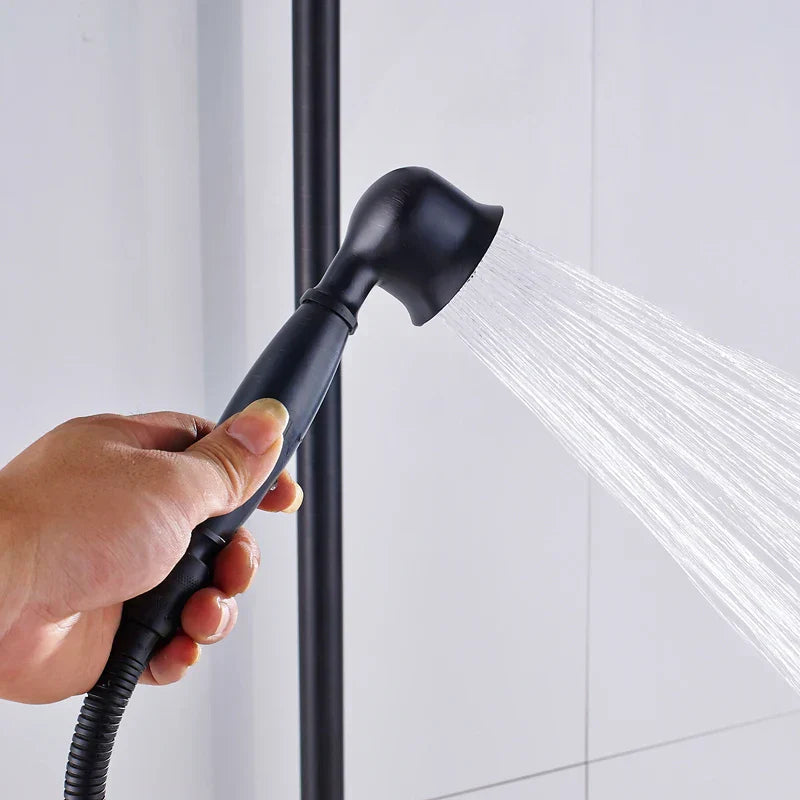 DecorBites™ Black Brass Bath Shower Faucet Set with Handshower and Tub Spout