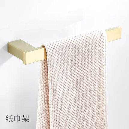 DecorBites™ Bath Set: Towel Rack, Corner Shelf, Paper Holder, Mixer Faucet - Brushed Matt Gold