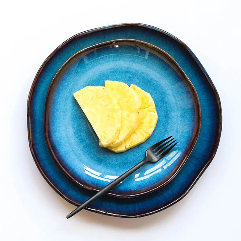 DecorBites™ Deep Blue Ceramic Dessert Plate - Round Solid Dish