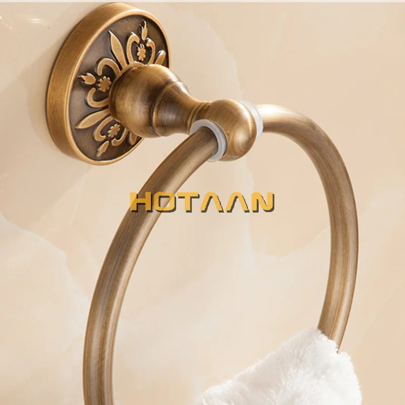 DecorBites™ Antique Brass Wall-Mounted Round Towel Holder - Classic Bathroom Accessories