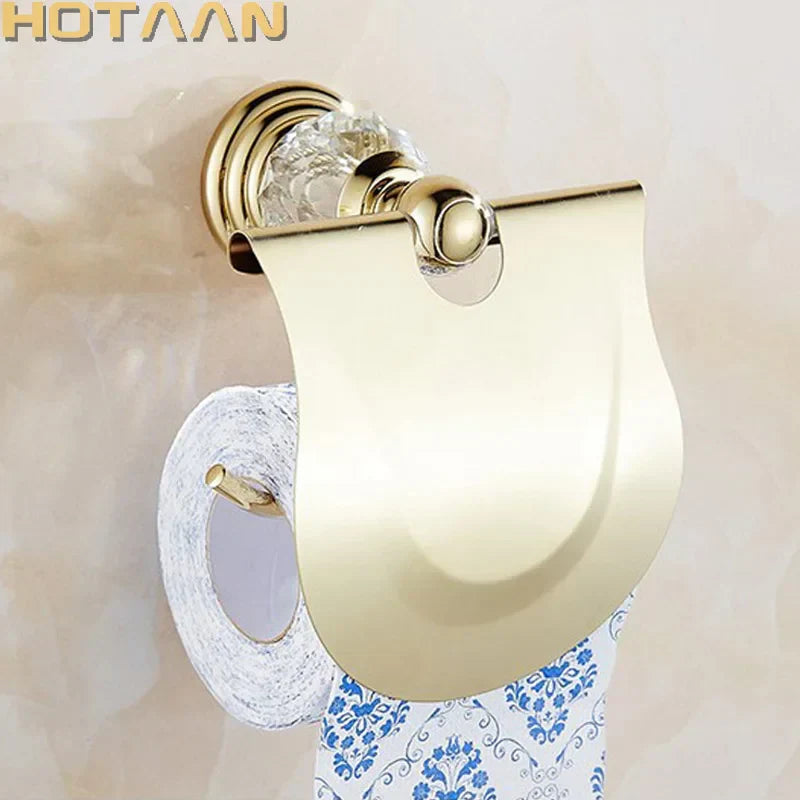 حامل ورق حمام DecorBites™ الذهبي الكريستالي المثبت على الحائط، رف رول عتيق مقاوم للماء