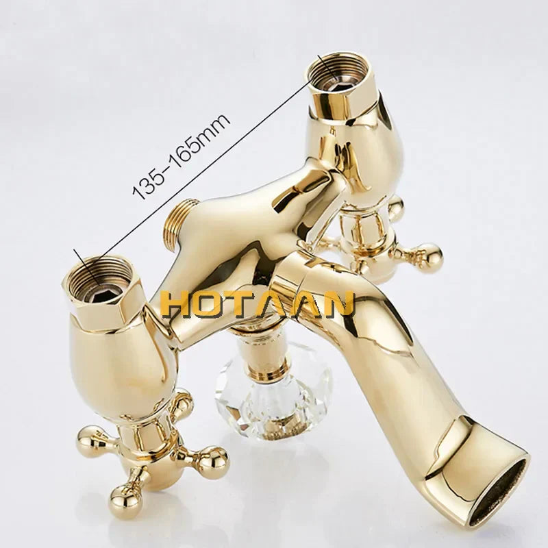 DecorBites™ خلاط حوض استحمام بلمسة نهائية ذهبية مع مقبض سيراميك ودش يدوي AI-5329
