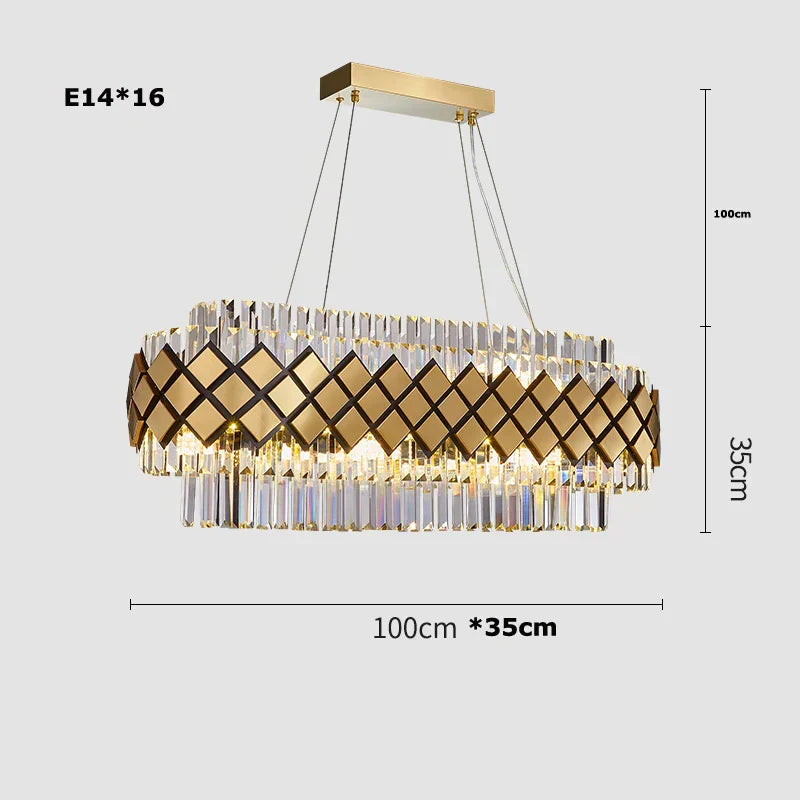 ثريا كريستال ذهبية بتقنية LED بتصميم آرت ديكو من DecorBites™ للمدخل