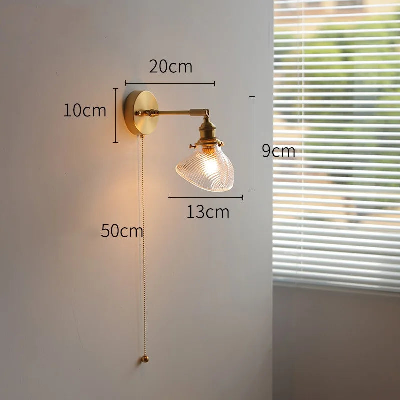 أضواء حائط LED زجاجية خضراء DecorBites™ مع مفتاح سلسلة سحب، لمسة نهائية نحاسية