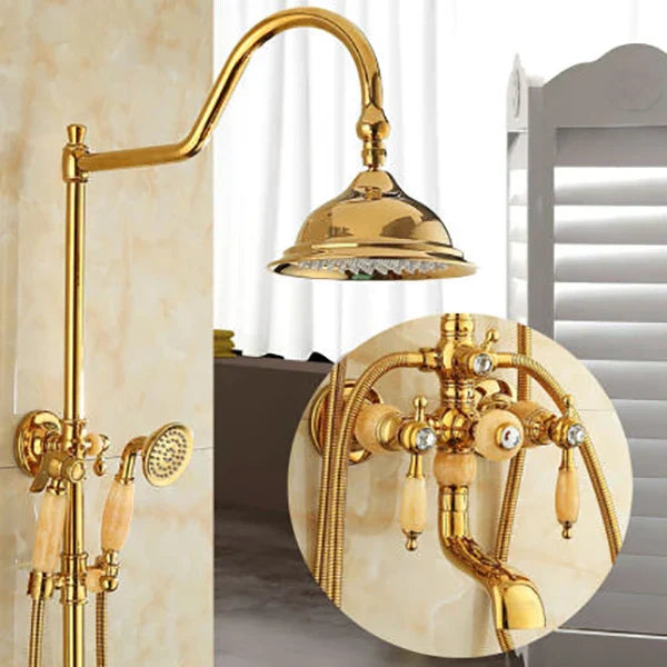 طقم دش حمام DecorBites™ نحاسي ذهبي جاد، صنبور دش مطري يدوي يثبت على الحائط