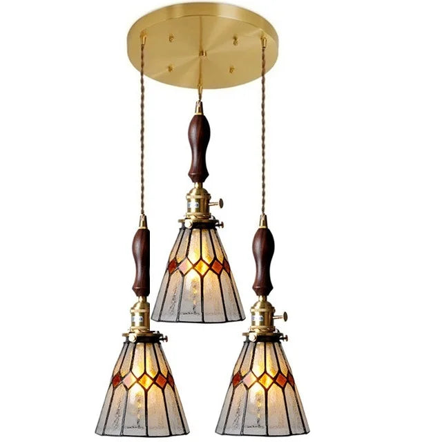 DecorBites™ مصباح معلق نحاسي زجاجي مع مفتاح خشبي: مصباح LED إسكندنافي حديث معلق