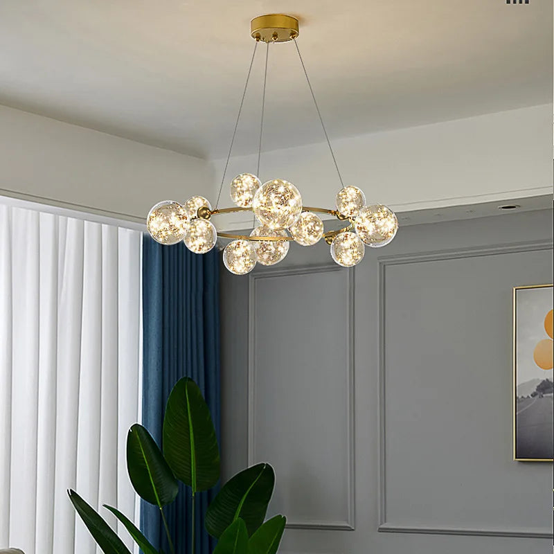 ثريا بابلز زجاجية ذهبية بإضاءة LED من DecorBites™ لغرفة الطعام والمطعم