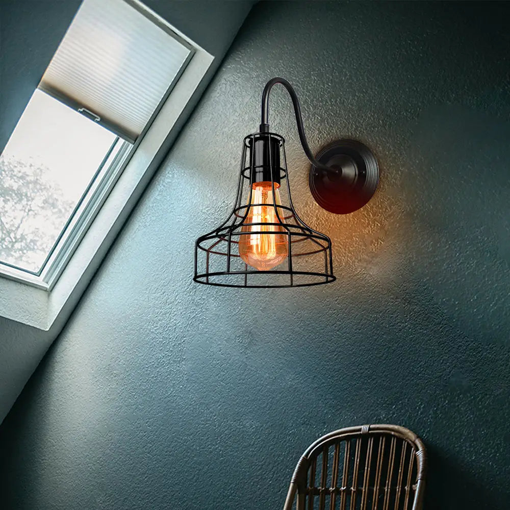 DecorBites™ Black Cage Guard Wall Sconce LED Lamp Indoor Retro Lighting Fixture