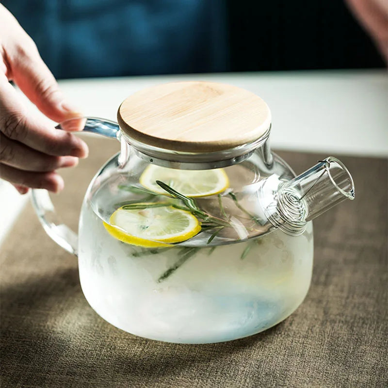DecorBites™ 1.8L Transparent Borosilicate Glass Teapot | Heat-Resistant Flower Tea Set
