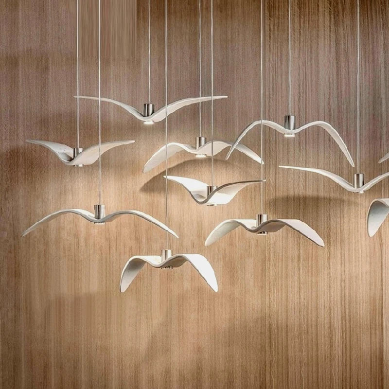 Contemporary White Seagull Resin Pendant Light