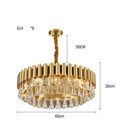 DecorBites™ ثريا كريستال ذهبية من الفولاذ المقاوم للصدأ | تركيبات إضاءة LED مستديرة بيضاوية