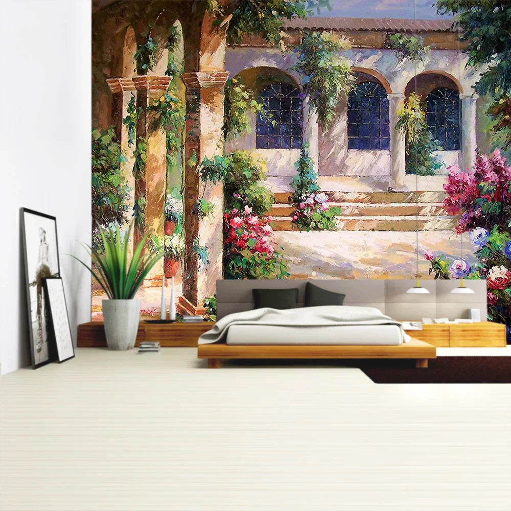 DecorBites™ Green Plant Landscape Tapestry | Boho Wall Hanging for City Castle Hill