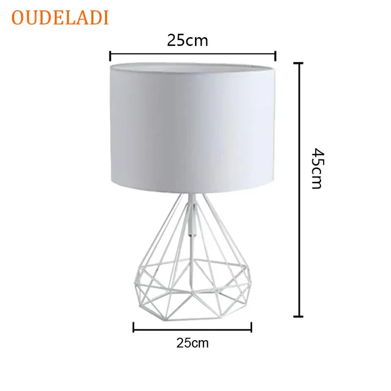 DecorBites™ Geometric Gold Desk Lamp with Hollow Diamond Design and Cloth Shade