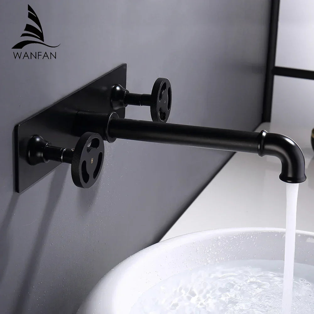 DecorBites™ Industrial Style Wall Mounted Black Basin Faucet with Dual Handles