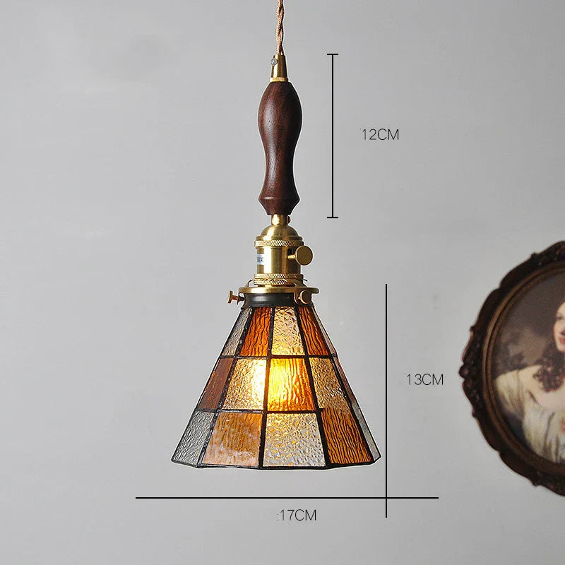 DecorBites™ مصباح معلق نحاسي زجاجي مع مفتاح خشبي: مصباح LED إسكندنافي حديث معلق