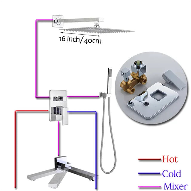 DecorBites™ 16" Big Rain Shower Faucet Set with Handshower & Brass Spout