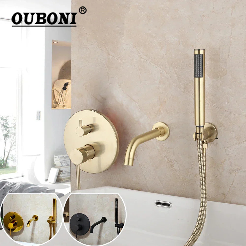 DecorBites™ Brush Gold Bathroom Shower Tub Faucet Wall Mount Golden Plated Mixer Tap