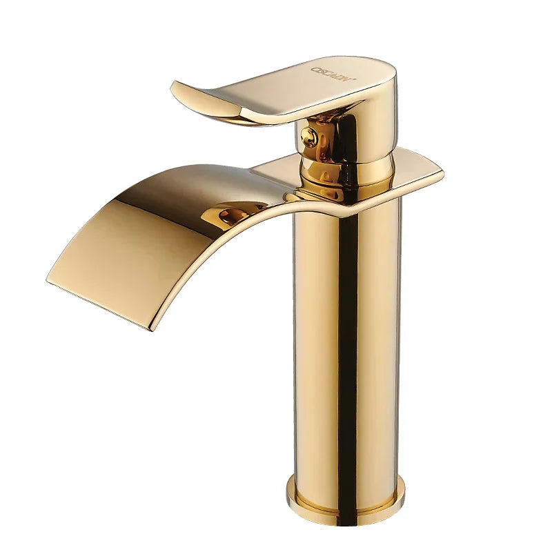 Robinet mitigeur d'évier DecorBites™ cascade doré et blanc pour salle de bain, eau chaude et froide