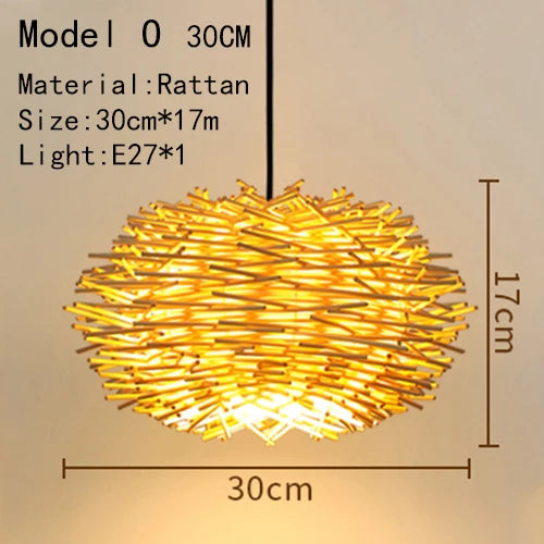 Handwoven Rattan Bamboo Pendant Light in Black
