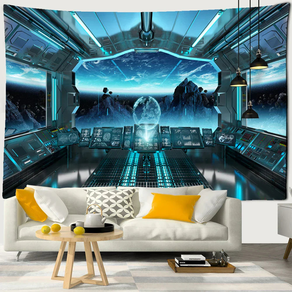DecorBites™ نسيج جداري بتصميم كواكب ومخلوقات فضائية وطبق طائر للمنزل