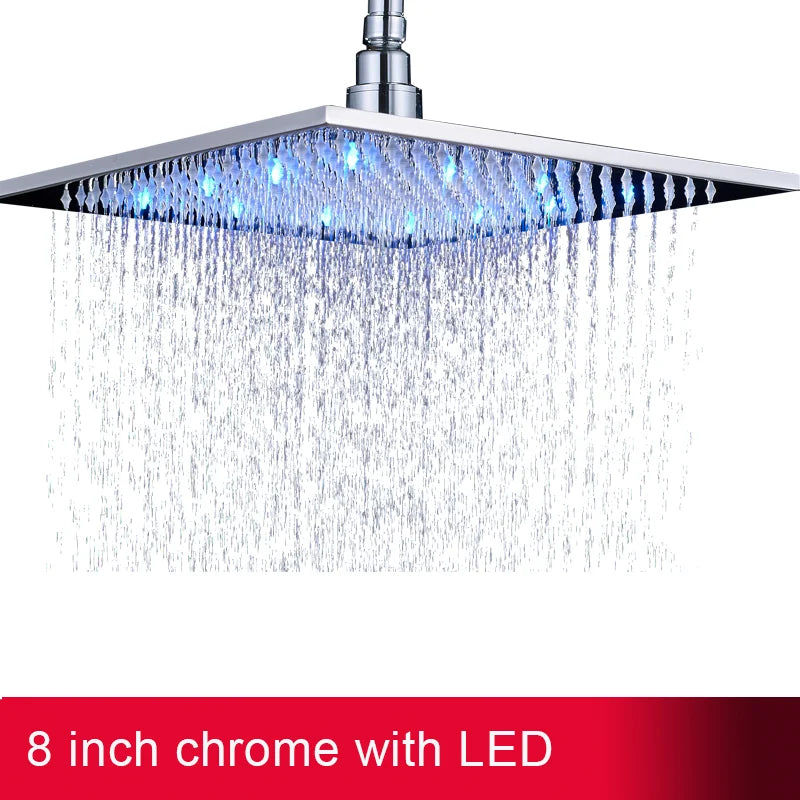DecorBites™ 16" Square LED Light Rainfall Shower Head - Color Changing Brass Showerhead