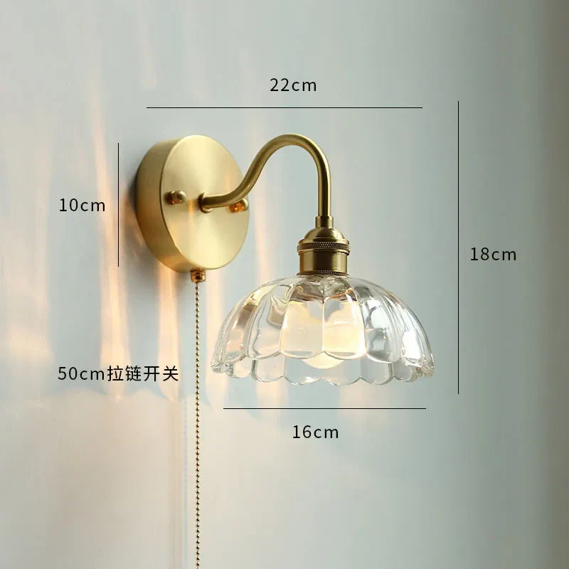 DecorBites™ Copper Wall Sconce Glass Nordic Wall Lamp LED Pull Chain Switch