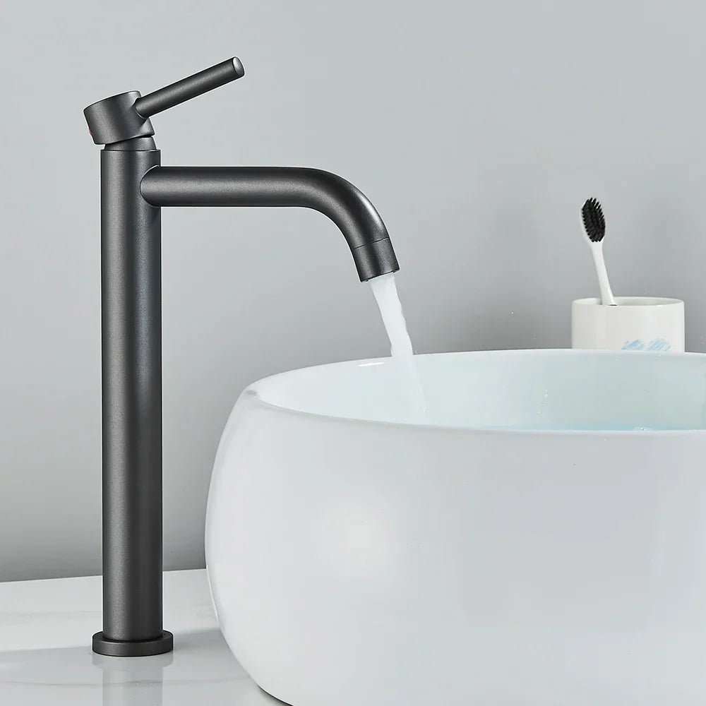 DecorBites™ Black Deck Mounted Basin Mixer Tap | Hot Cold Water Faucet for Bathroom Basin
