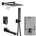 DecorBites™ Black Brass Shower Faucet with 2-Way Mixer, Handshower and Rainfall Head