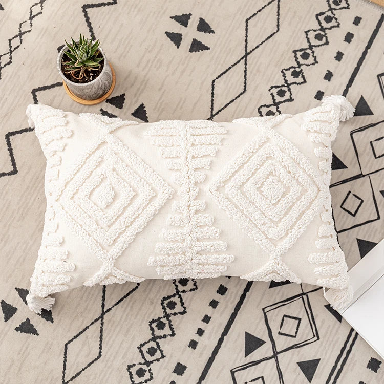 DecorBites™ Ivory Cotton Loop Tufted Cushion Cover for Home Decoration
