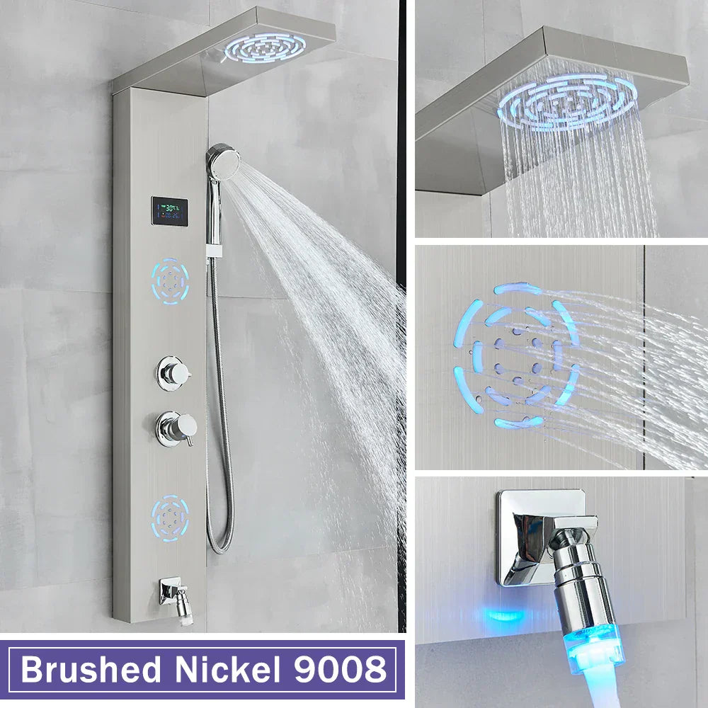لوح دش DecorBites™ LCD أسود LED مطري مع 5 رشاشات تدليك يثبت على الحائط