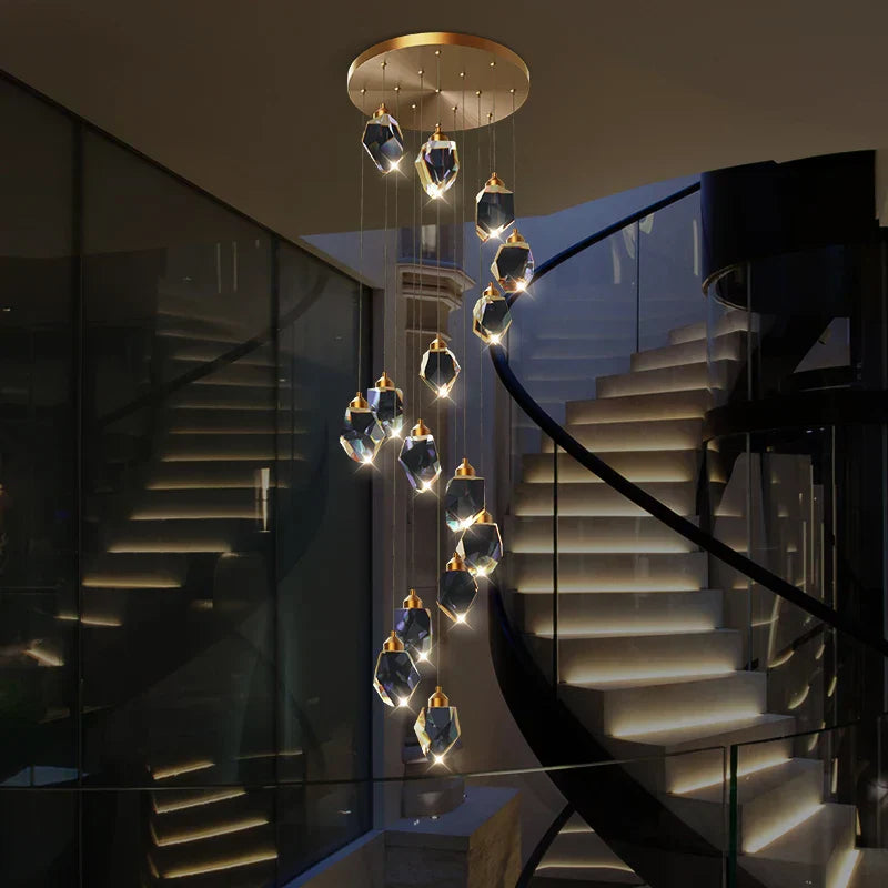 DecorBites™ Crystal Diamond Chandelier for Duplex Building Stairwell Loft Pendant Lighting