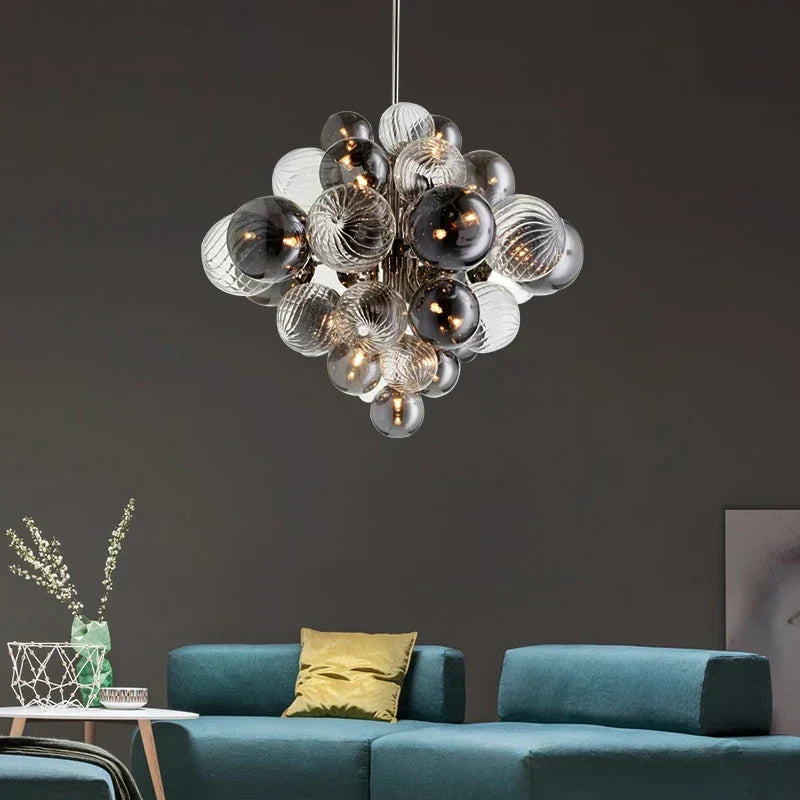 DecorBites™ Glass Globe LED Chandelier: Nordic Luxury Metal Pendant Lighting for Living Room