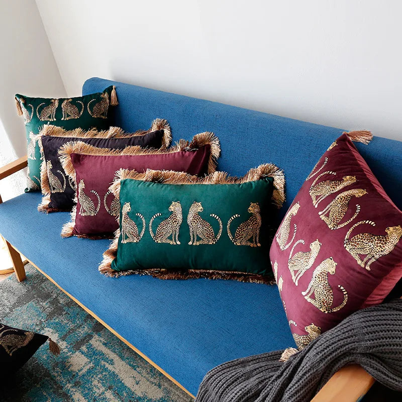 DecorBites™ Leopard Cheetah Wildlife Animals Print Tassels Throw Pillow Cover - Couch Sofa