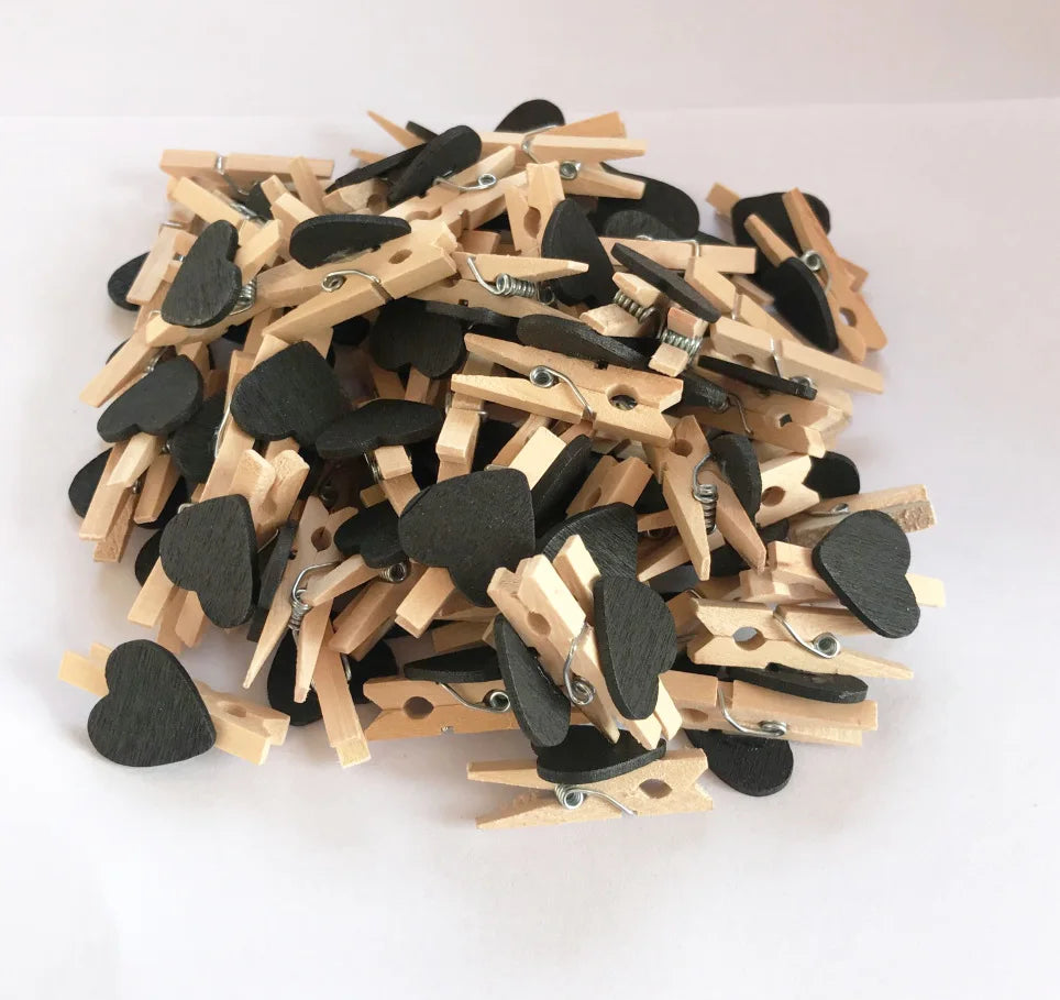DecorBites™ 50-Pack Romantic Heart Shape Wood Clips for Home Décor and Parties