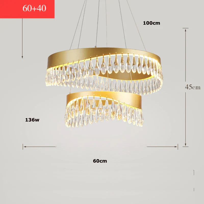 DecorBites™ ثريا ذهبية كريستالية من الفولاذ المقاوم للصدأ لغرفة الطعام