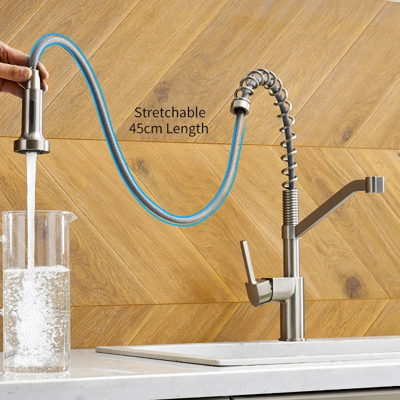 DecorBites™ Black Brass Kitchen Faucet Pull Out Swivel Spout Mixer Tap