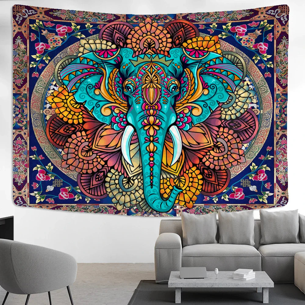 DecorBites™ Elephant Mandala Tapestry Wall Hanging for Psychedelic Hippie Home Decor