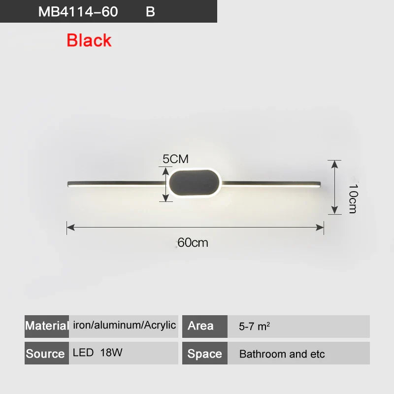 مصابيح حائط LED من DecorBites™ - قاعدة من الحديد والألومنيوم الأبيض/الأسود، غطاء من الأكريليك، مصابيح مرآة