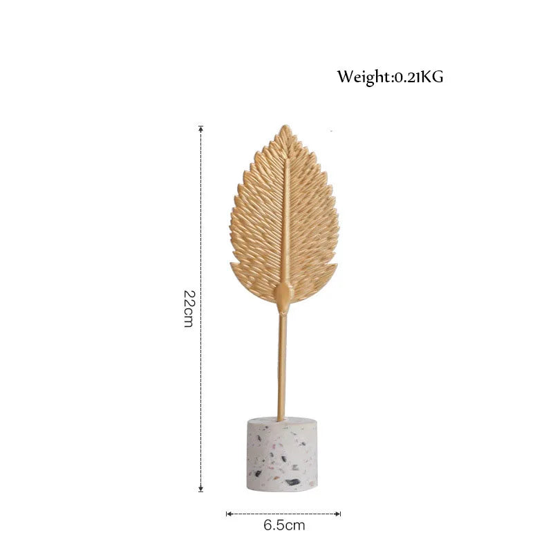 زينة DecorBites™ على شكل أوراق ذهبية على قاعدة رخامية - حرف يدوية معدنية إبداعية لديكور المنزل