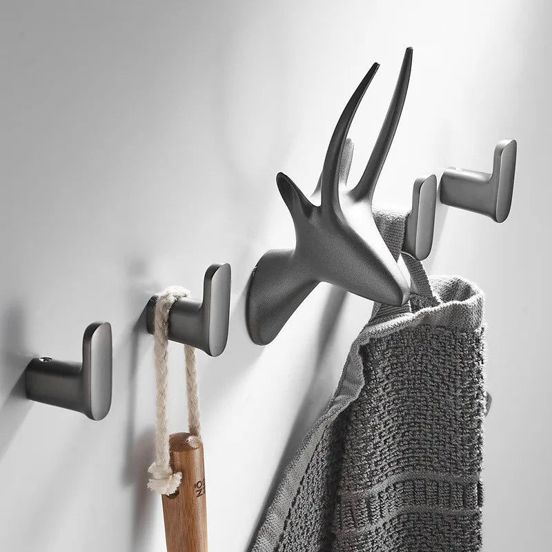 DecorBites™ Gun Grey Robe Hooks: Wall Mount Towel Hanger for Bathroom, Clothes, Hat, Coat