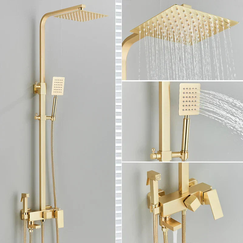 DecorBites™ Gold Wall Mounted Bathroom Shower System Kit with 4-way Mixer