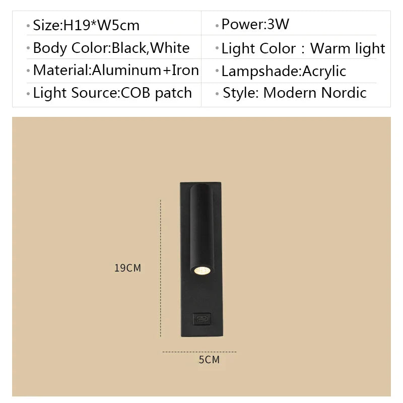 DecorBites™ LED Wall Light Switch Bedroom Indoor USB Night Reading Sconce Luminaria