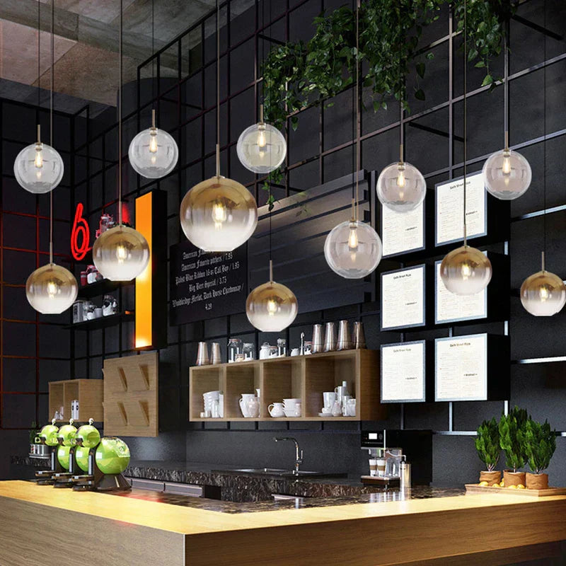 DecorBites™ ثريا كرة زجاجية متدرجة بمصباح LED E27 للفنادق والبارات وغرف النوم