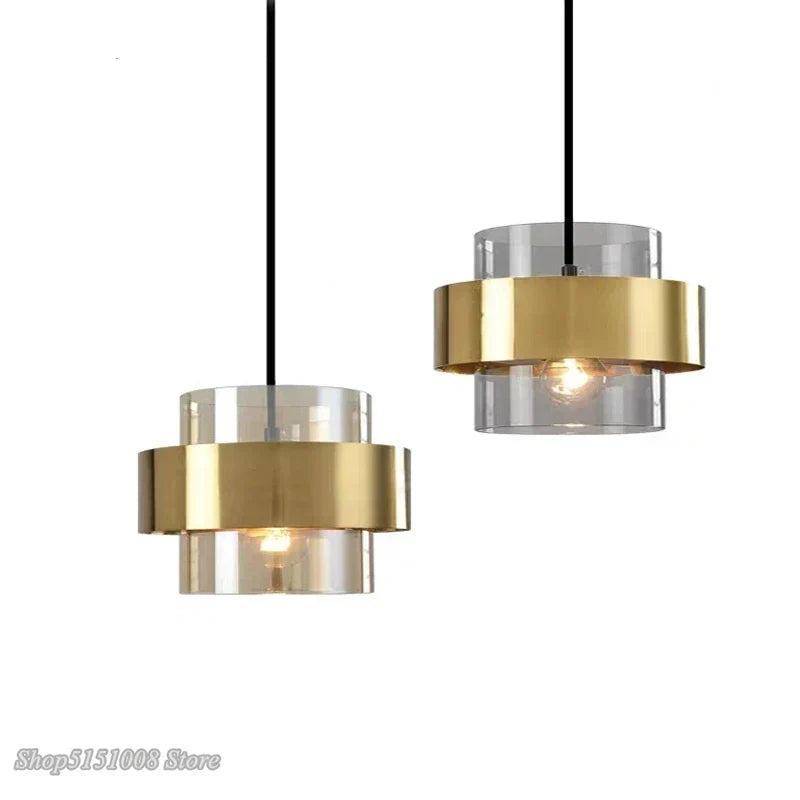 مصابيح قلادة LED زجاجية ذهبية من DecorBites™: تصميم أسطواني نورديكي حديث لتجهيزات الديكور المنزلي