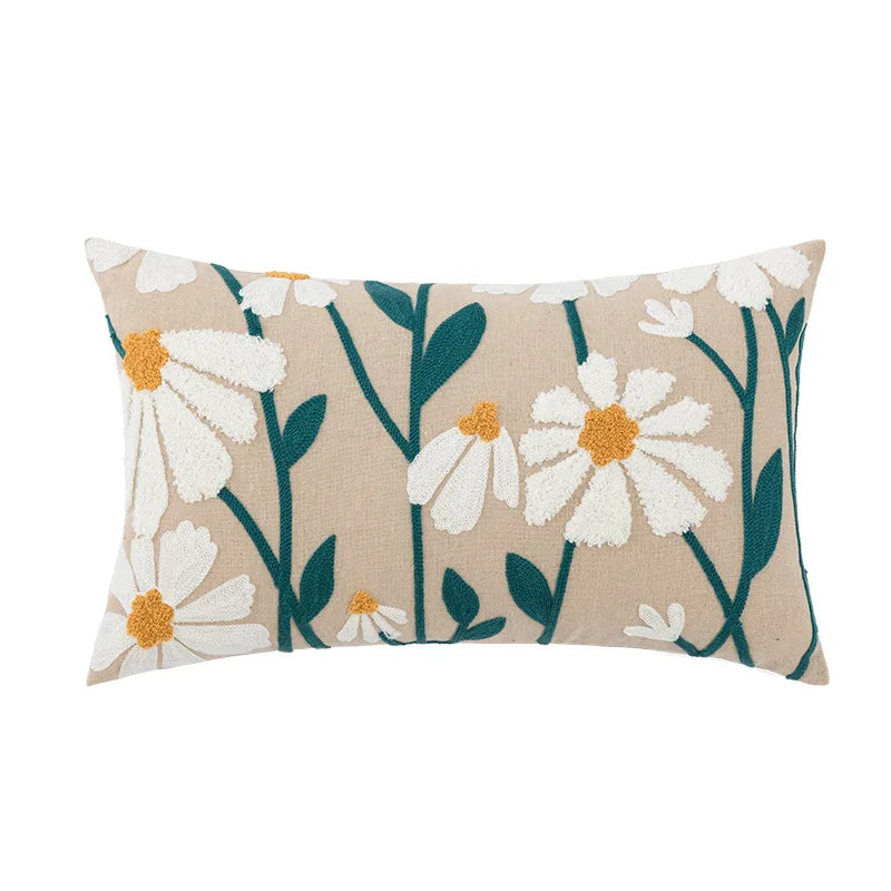 DecorBites™ Embroidered Daisy Floral Fish Pillow Cover 45x45cm/30x50cm Yellow Blue