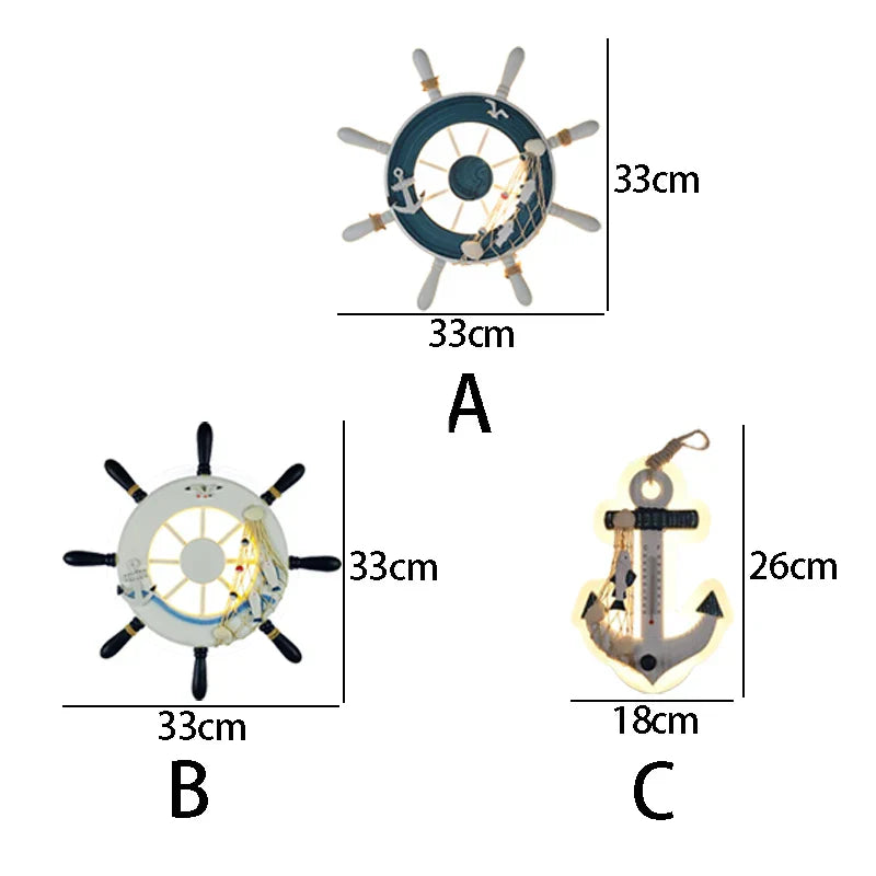 DecorBites™ مصباح حائط دفة سفينة LED للأطفال - ديكور البحر الأبيض المتوسط بطابع المحيط