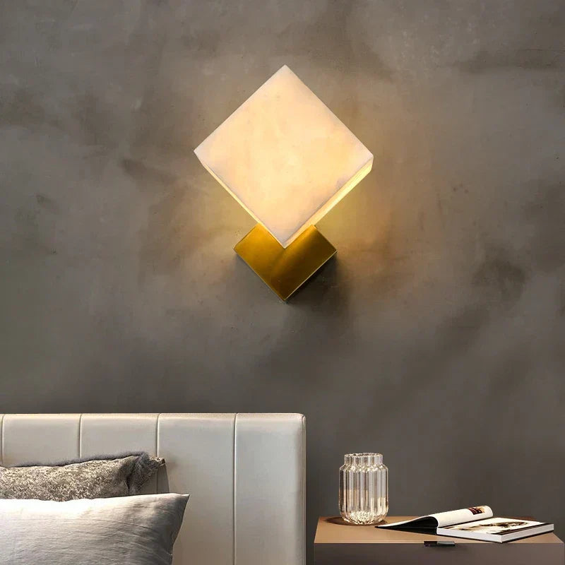 DecorBites™ مصابيح جدارية جاد: تجهيزات إضاءة عصرية LED مربعة من الرخام لديكور المنزل