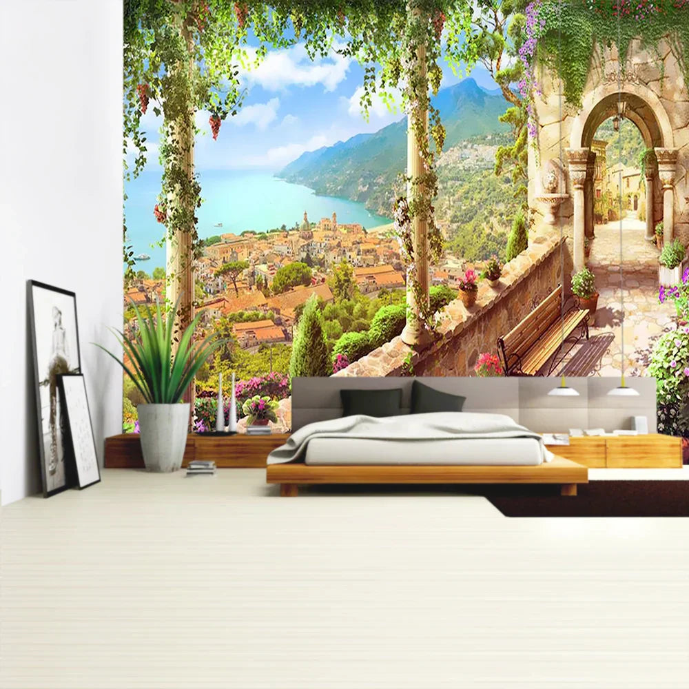 DecorBites™ Green Plant Landscape Tapestry | Boho Wall Hanging for City Castle Hill